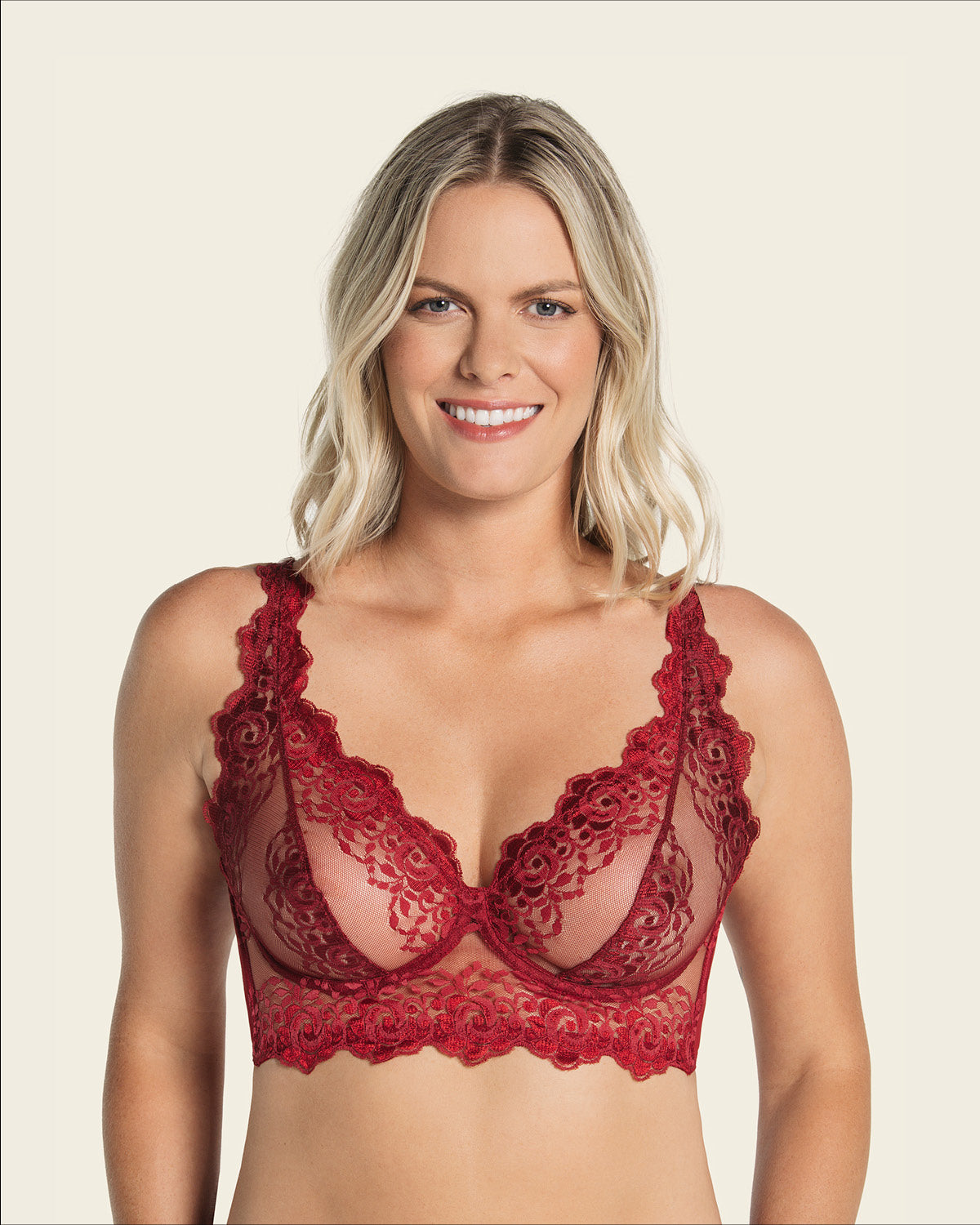 Sujetador tipo bralette en encaje y transparencias#color_a40-rojo