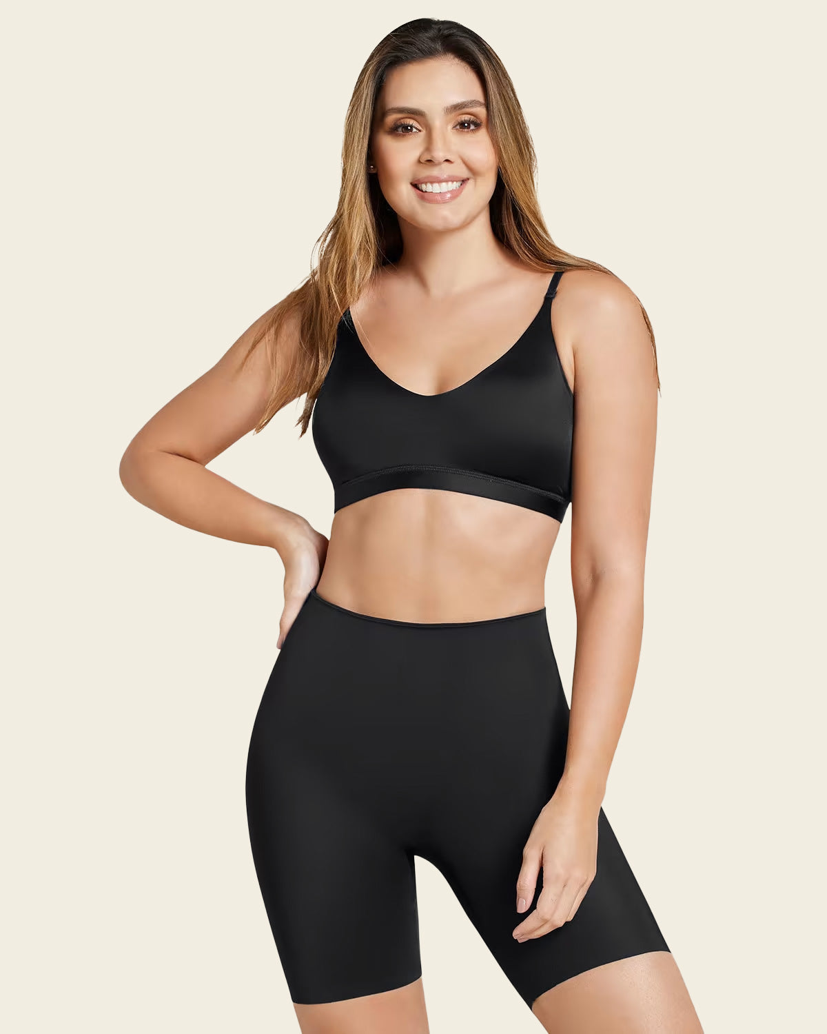 Braga short invisible de control de abdomen efecto levanta glúteos#color_700-negro