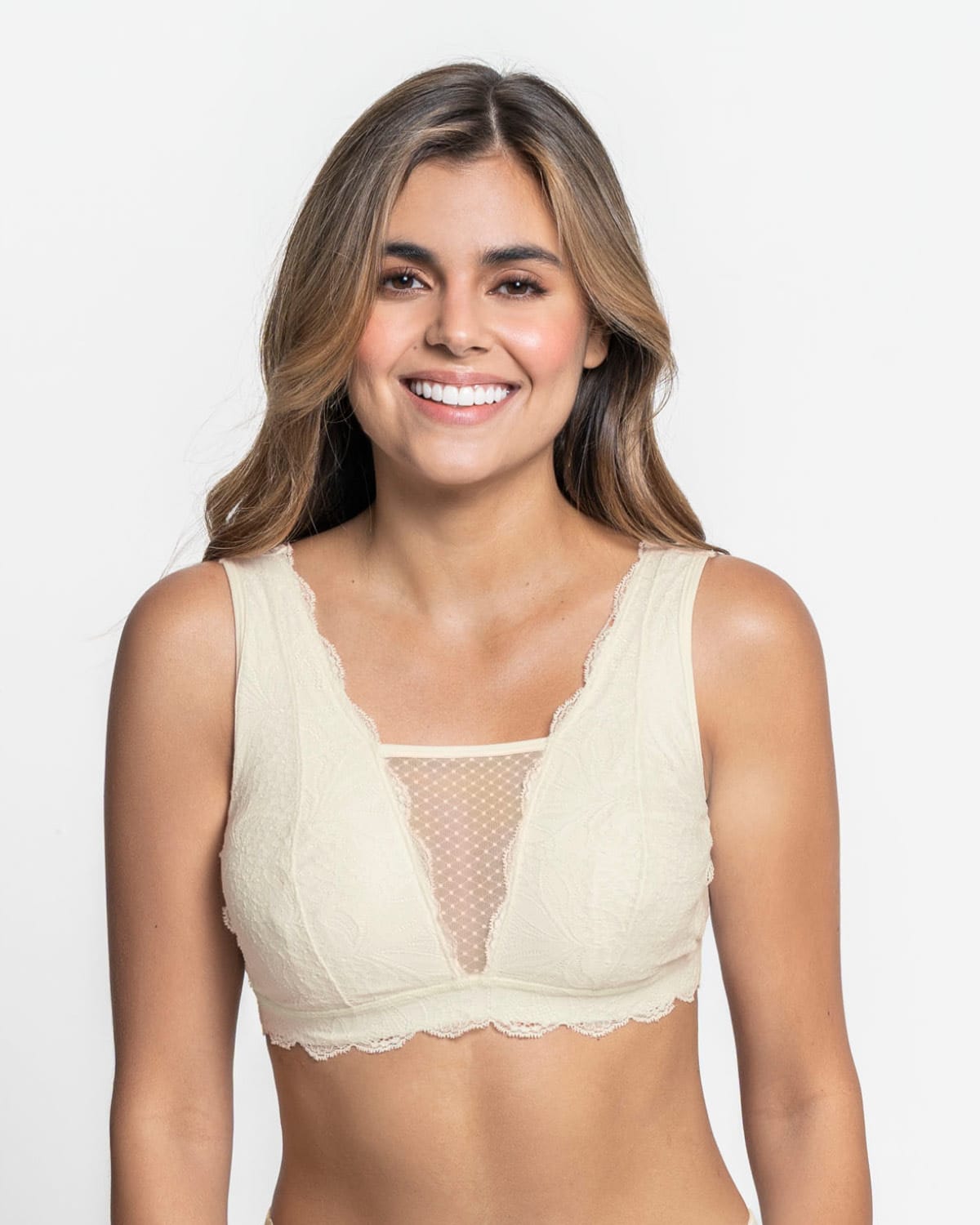 Bralette multiusos sexy siempre en encaje ideal para prótesis de mastectomía#color_253-marfil