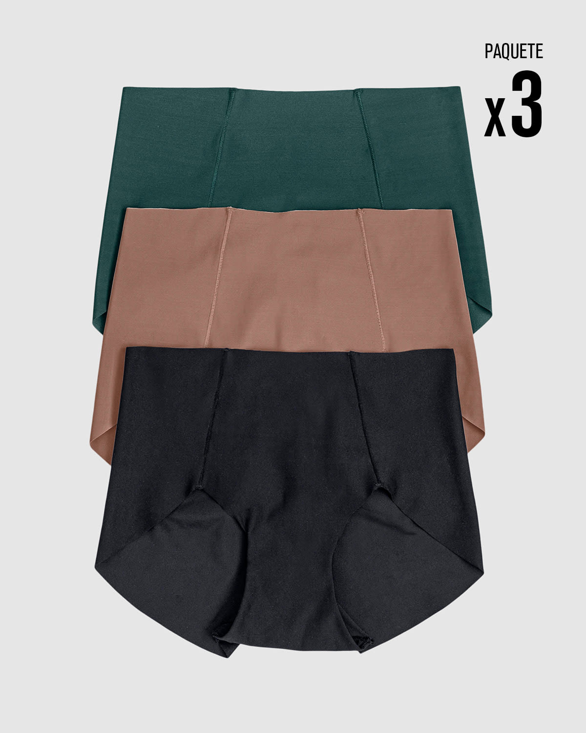 Paquete de 3 bragas en tela ultrafina#color_s22-verde-negro-salmon