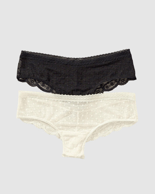 Paquete de 2 braguitas tipo culotte en encaje y blonda#color_s41-perla-negro