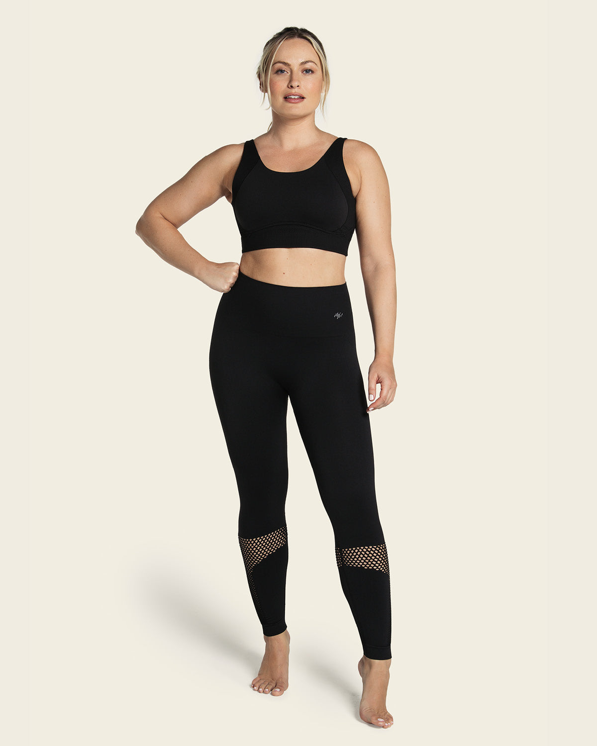 Legging deportivo de tiro alto sin costuras con fajón doble tela en cintura y mallas transpirables#color_700-negro