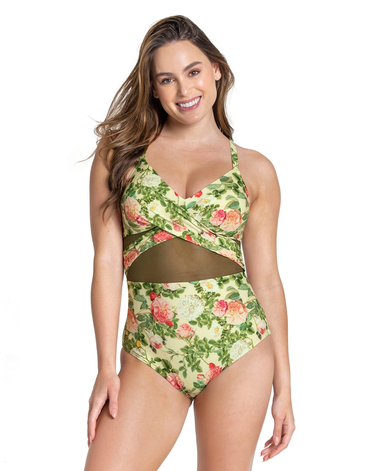 Bañador entero estampado con control suave de abdomen y transparencias#color_898-estampado-flores