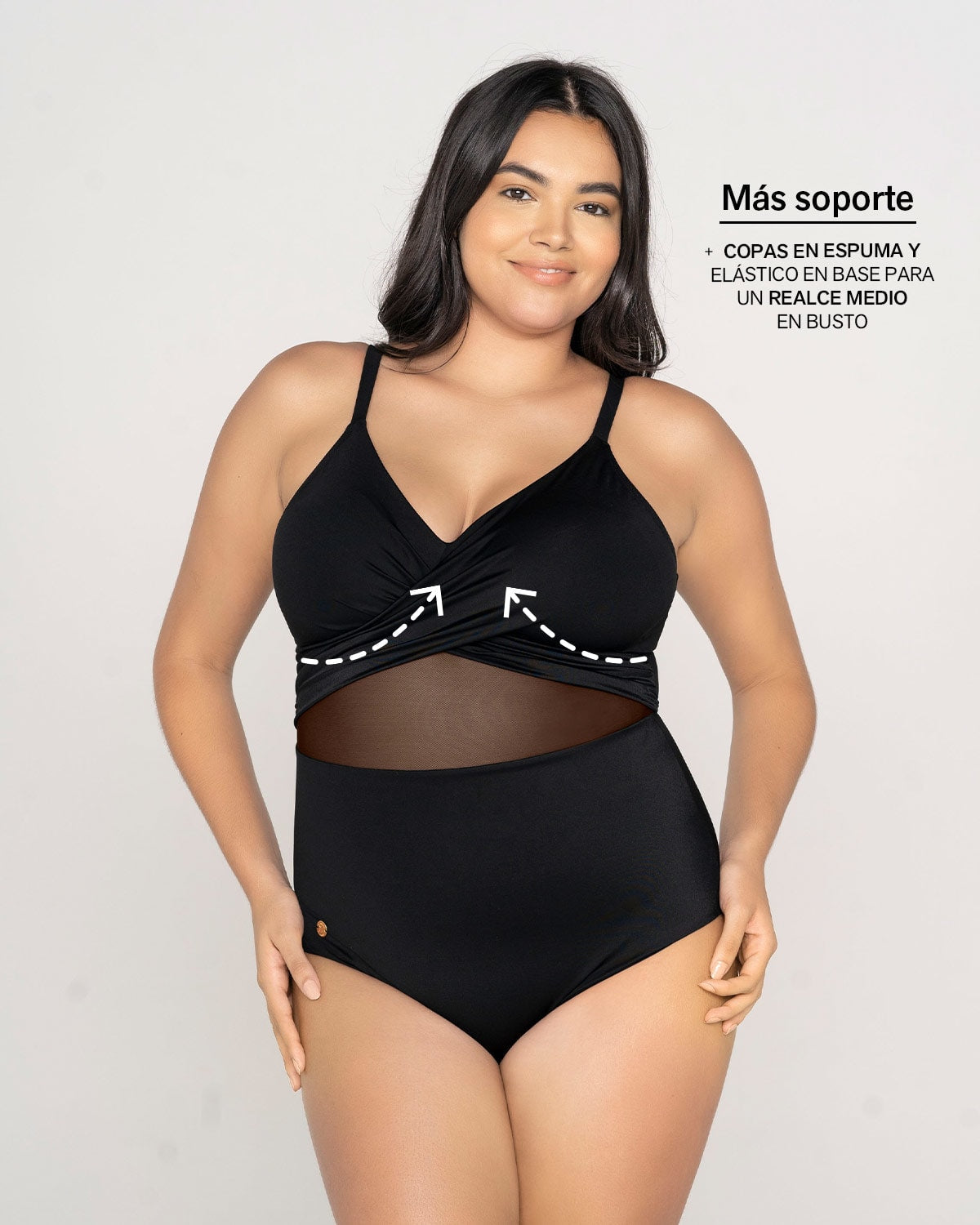 Bañador entero control suave de abdomen elaborado con nylon reciclado#color_700-negro