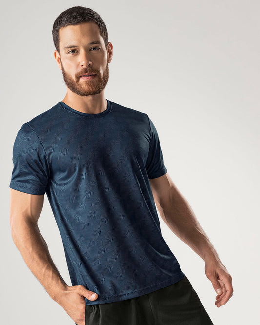 Camiseta deportiva masculina semiajustada de secado rápido#color_517-estampado-ondas-azul